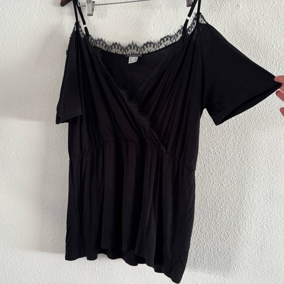 Eyelash Lace Wrap Top Cold Shoulder Spaghetti Sleeve XL Romantic Chic - Picture 3 of 12